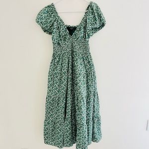 O.P.T. Green Floral Peasant Smocked Midi Dress XL
